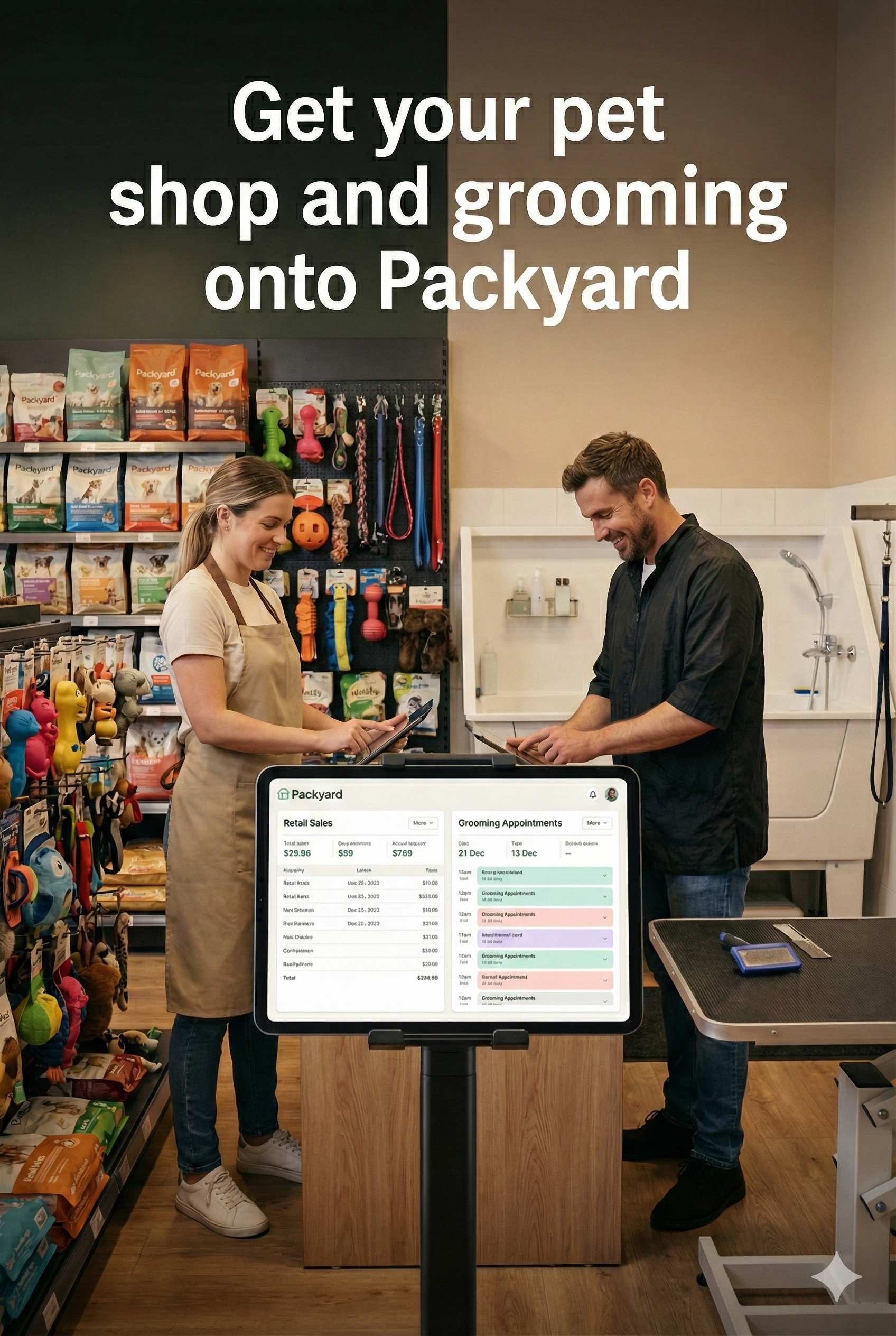 Pet store checkout with dog owner